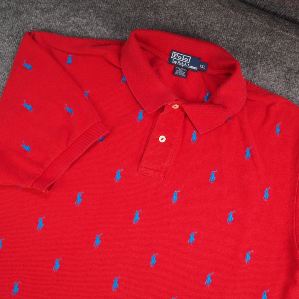 Polo Ralph Lauren Shirt Mens 2XL Polo Red All Over Pony Logo Preppy Classic